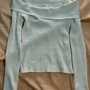 SUPRE Off-Shoulder Ribbed Long Sleeve Top in White